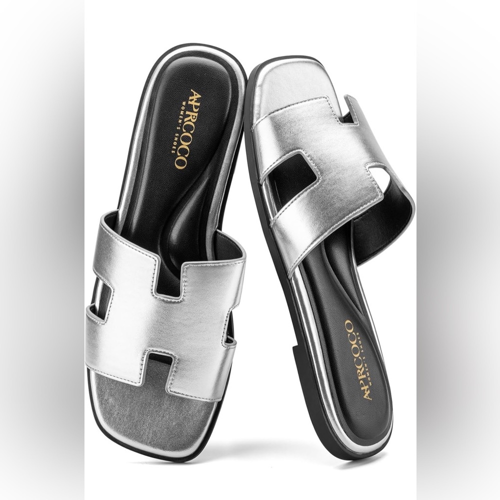 Metallic Silver Slide Sandals for Women